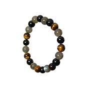 Bracelet perles rondes - Labradorite, Tourmaline et Oeil de Tigre