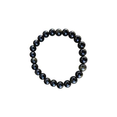 Bracelet perles rondes - Obsidienne dorée